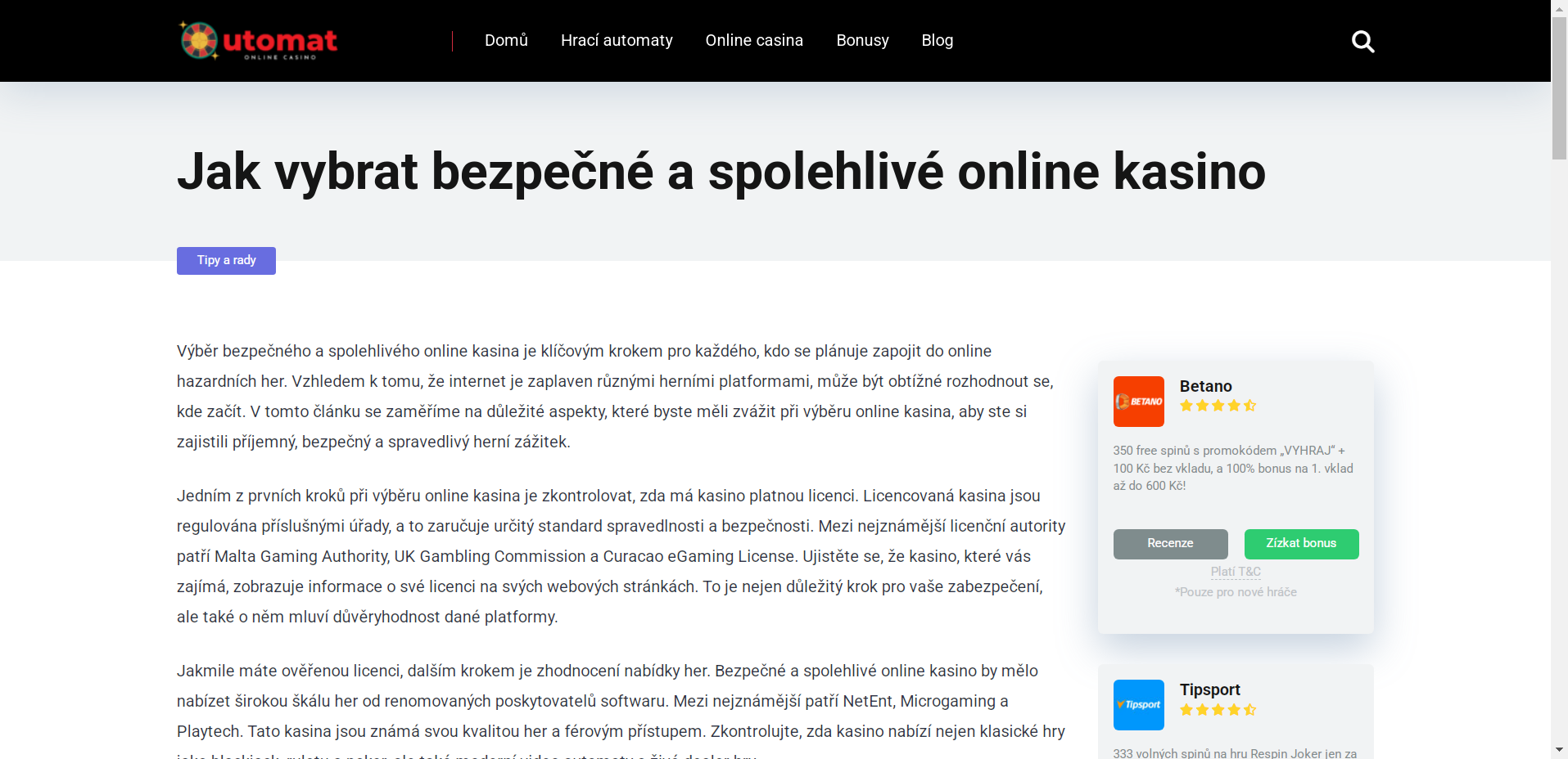 bezpečné online kasino